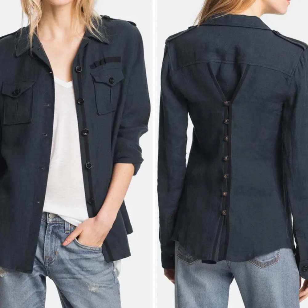 Elizabeth & James Rumpled New Bedford Shirt Jacket Navy Linen Blend Large